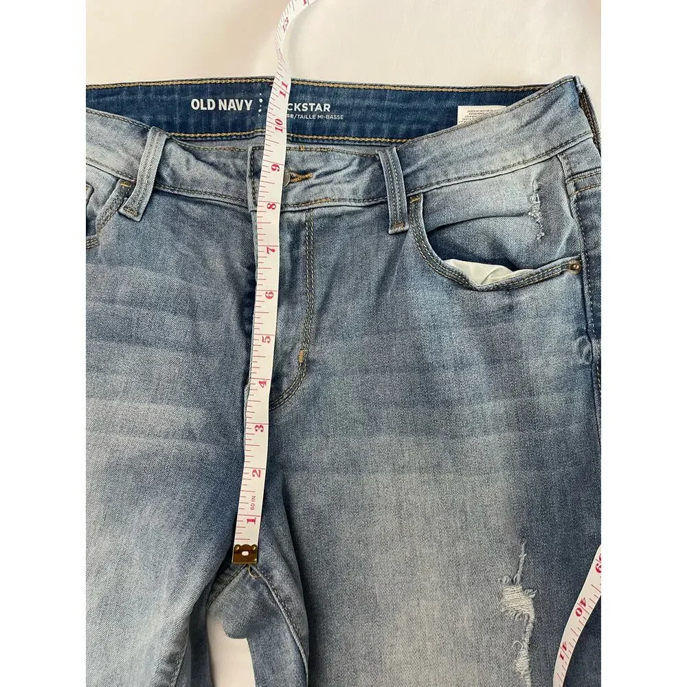 Old Navy Rockstar Mid Rise Distressed Light Wash Skinny Jeans Size 8 Regular - Picture 8 of 11
